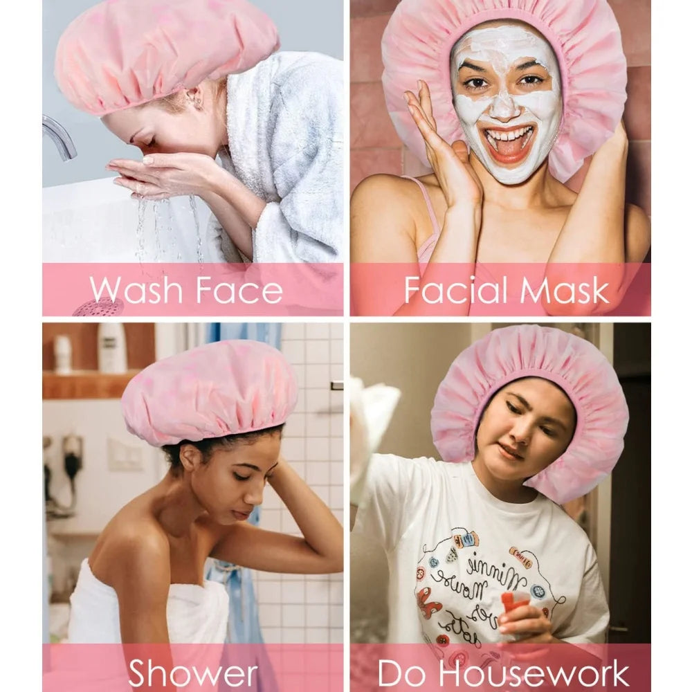 Reusable shower cap with dry hair function, suitable for women, microfiber towel fabric, silky satin surface, 100% waterproof, s