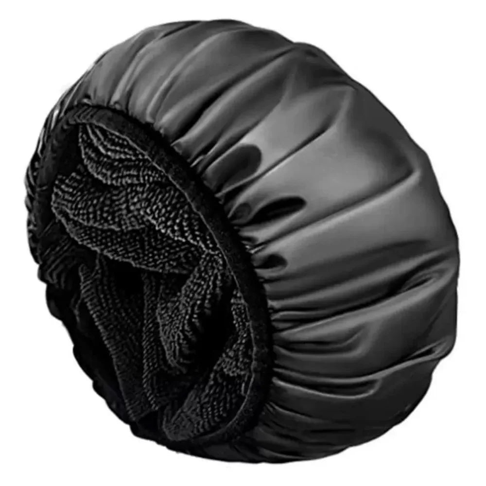 Reusable shower cap with dry hair function, suitable for women, microfiber towel fabric, silky satin surface, 100% waterproof, s