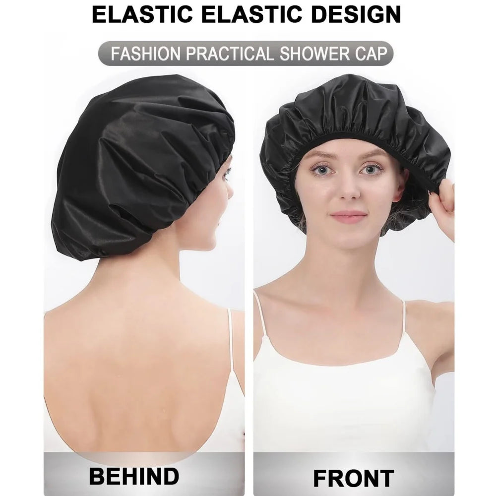 Reusable shower cap with dry hair function, suitable for women, microfiber towel fabric, silky satin surface, 100% waterproof, s