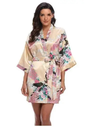 Sexy Print Kimono Gown Satin Women Bathrobe Bridal Wedding Gift Silky Sleepwear Nightdress Oversize 3XL Nightgown Homewear