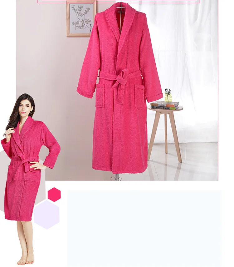 100% Cotton Robe Toweling Terry Robe Unisex lovers Soft Bath Robe Men And Women Nightrobe Sleepwear Male Casual Home Bathrobe