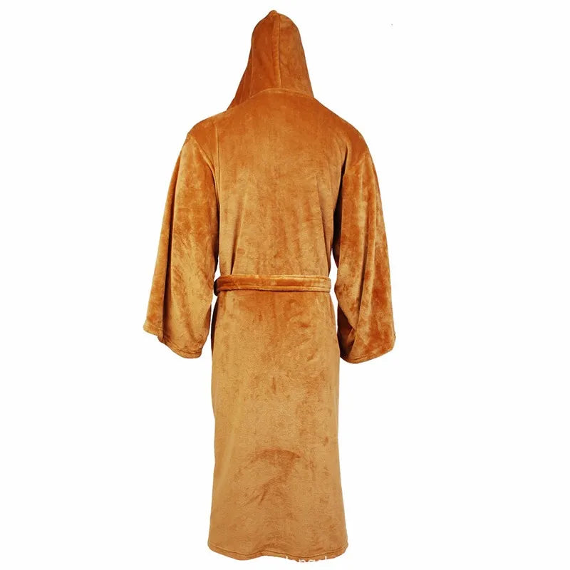 Male Flannel Robe Male With Hooded Thick Star Dressing Gown Jedi Empire Men's Bathrobe Winter Long Robe Mens Bath Robes Homewear