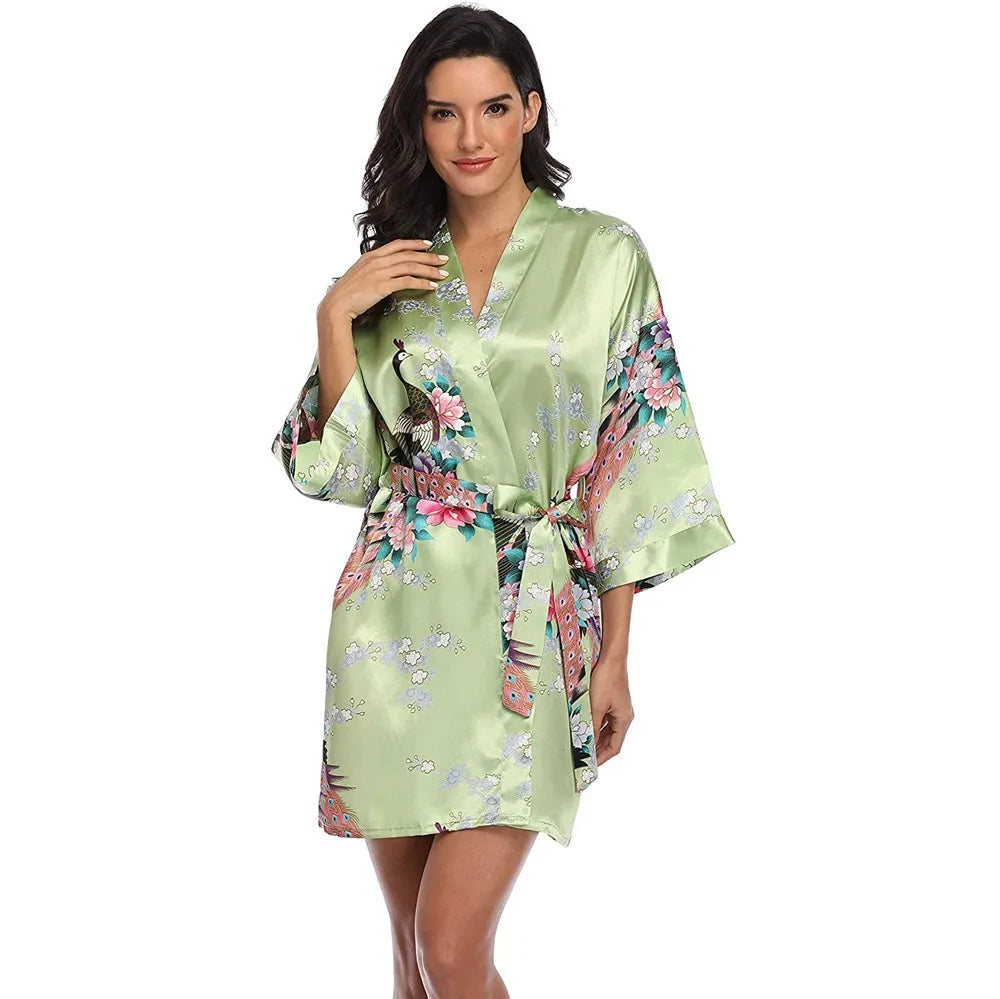 Sexy Print Kimono Gown Satin Women Bathrobe Bridal Wedding Gift Silky Sleepwear Nightdress Oversize 3XL Nightgown Homewear