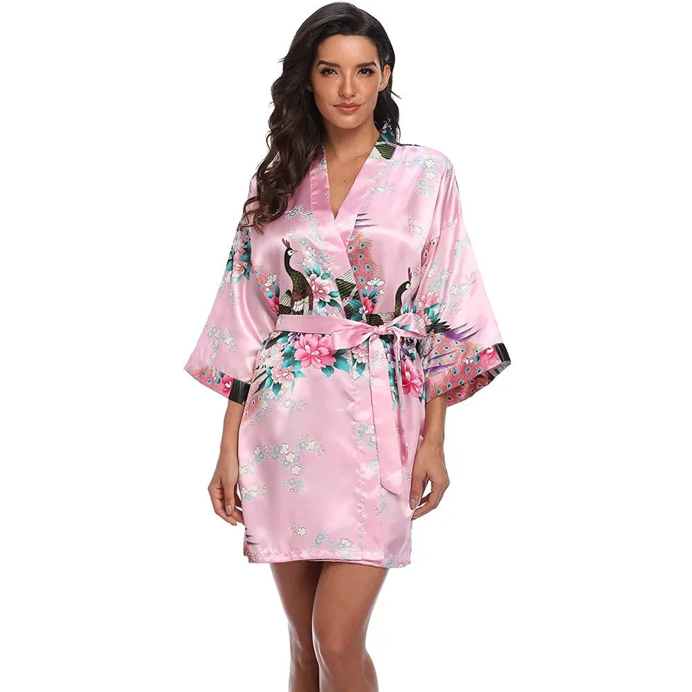 Sexy Print Kimono Gown Satin Women Bathrobe Bridal Wedding Gift Silky Sleepwear Nightdress Oversize 3XL Nightgown Homewear