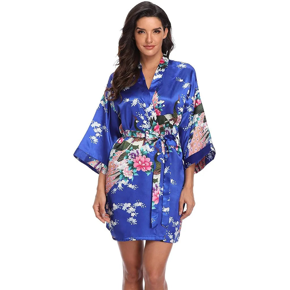 Sexy Print Kimono Gown Satin Women Bathrobe Bridal Wedding Gift Silky Sleepwear Nightdress Oversize 3XL Nightgown Homewear