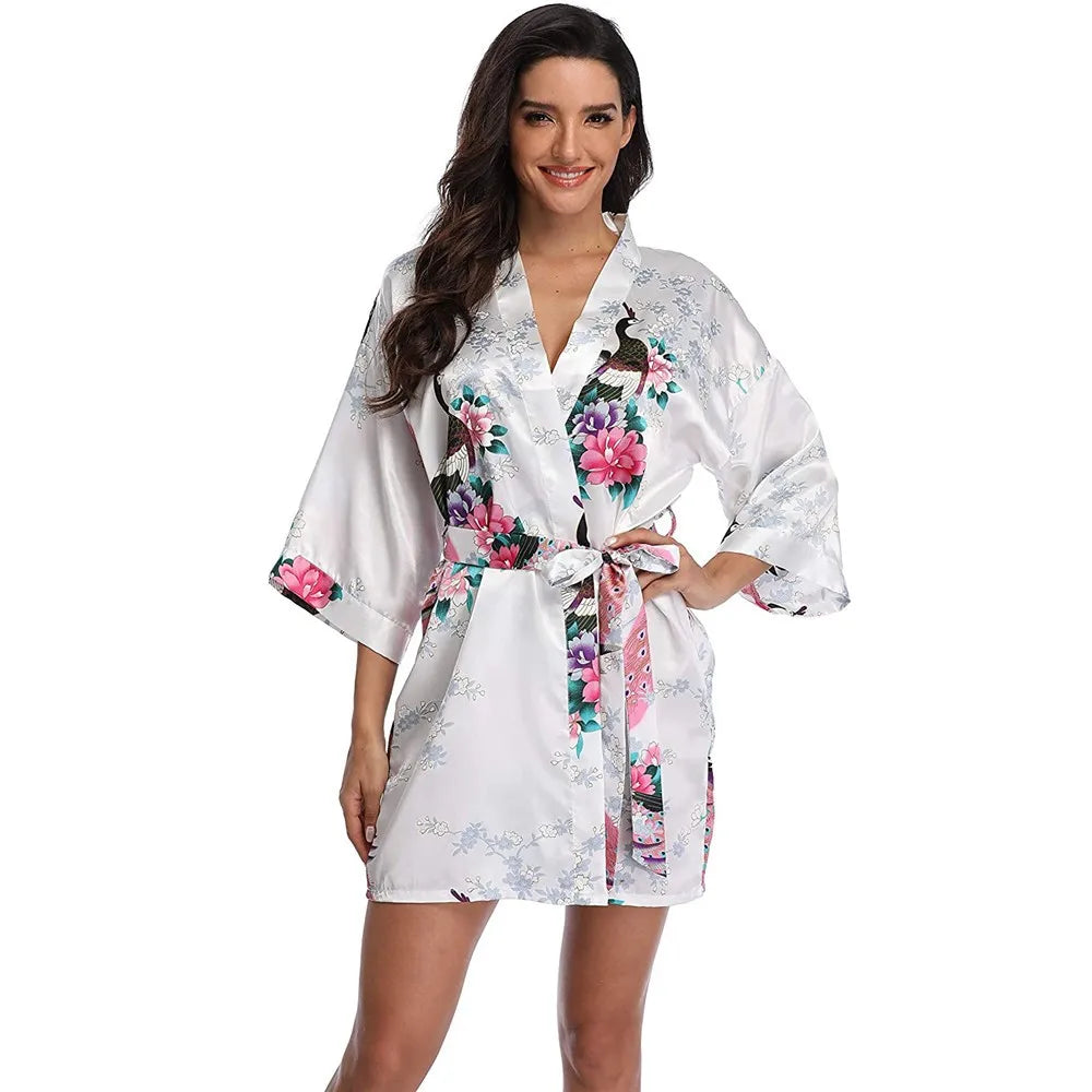 Sexy Print Kimono Gown Satin Women Bathrobe Bridal Wedding Gift Silky Sleepwear Nightdress Oversize 3XL Nightgown Homewear