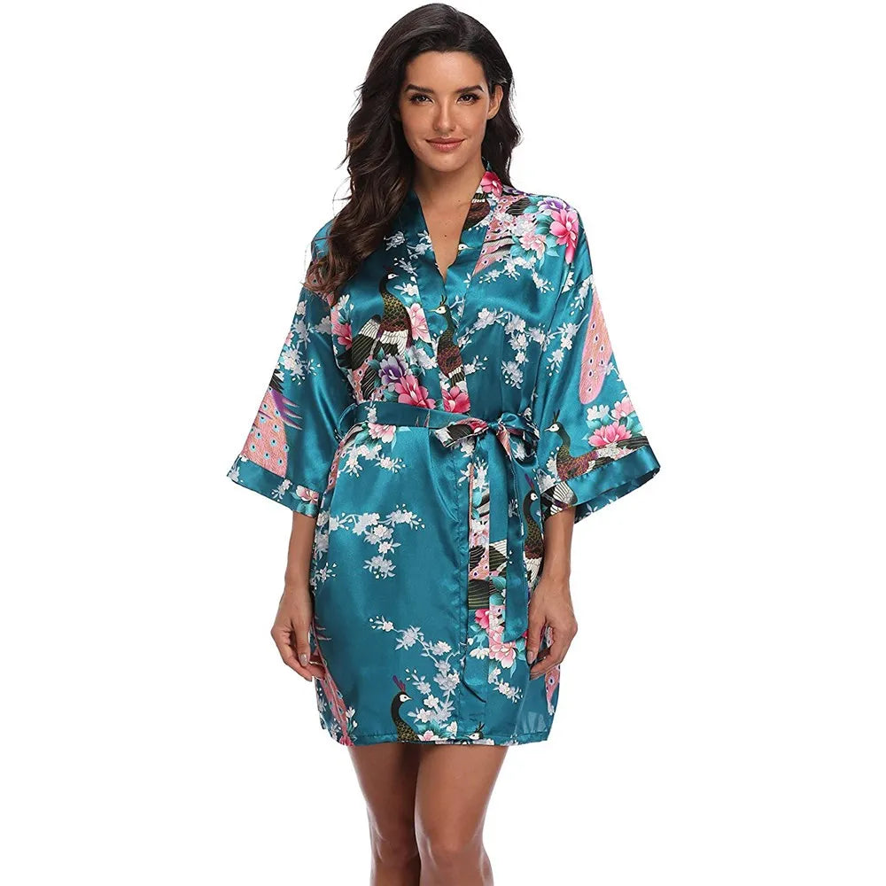Sexy Print Kimono Gown Satin Women Bathrobe Bridal Wedding Gift Silky Sleepwear Nightdress Oversize 3XL Nightgown Homewear