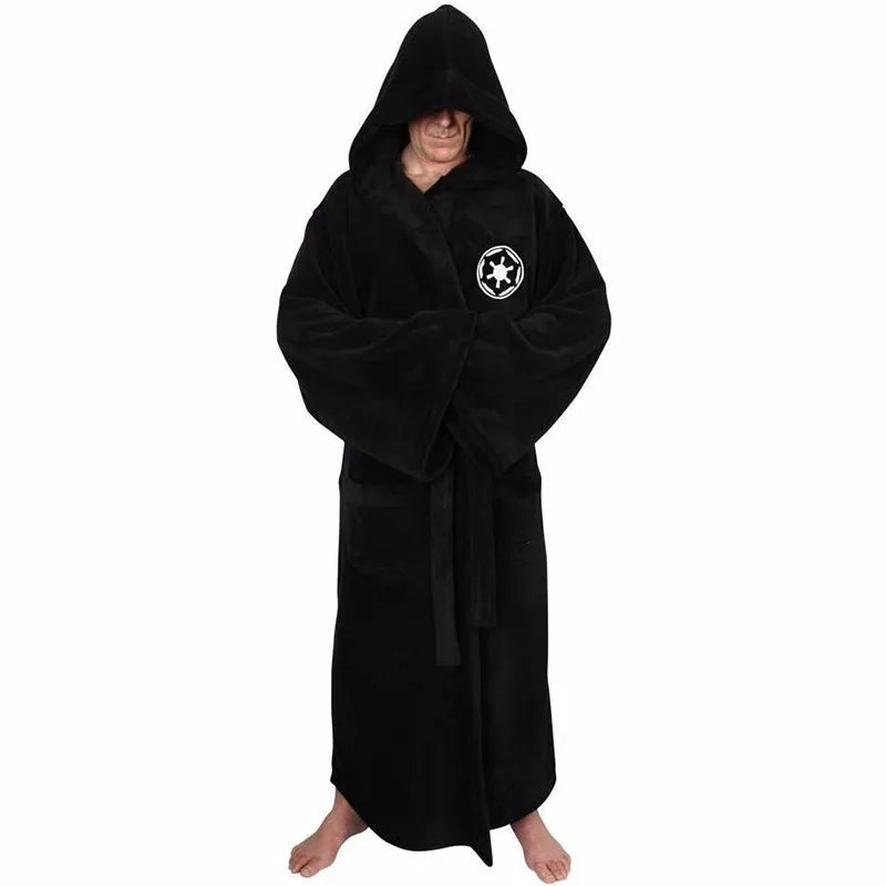 Male Flannel Robe Male With Hooded Thick Star Dressing Gown Jedi Empire Men's Bathrobe Winter Long Robe Mens Bath Robes Homewear