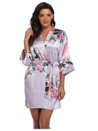 Sexy Print Kimono Gown Satin Women Bathrobe Bridal Wedding Gift Silky Sleepwear Nightdress Oversize 3XL Nightgown Homewear