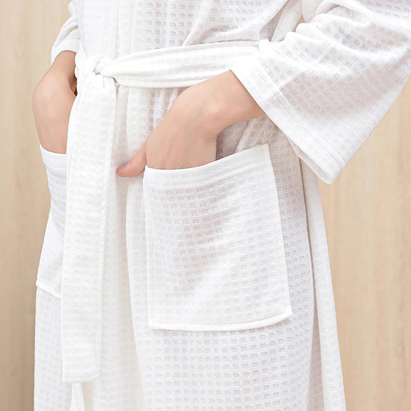 Spring Summer Bathrobe Men V-neck Waffle Bathrobe Pajamas For Men And Women Couple Robes Lounge Bathrobe Long Sleeve Nightgown
