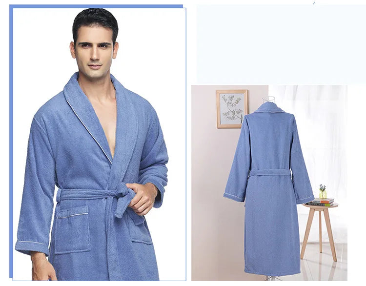 100% Cotton Robe Toweling Terry Robe Unisex lovers Soft Bath Robe Men And Women Nightrobe Sleepwear Male Casual Home Bathrobe