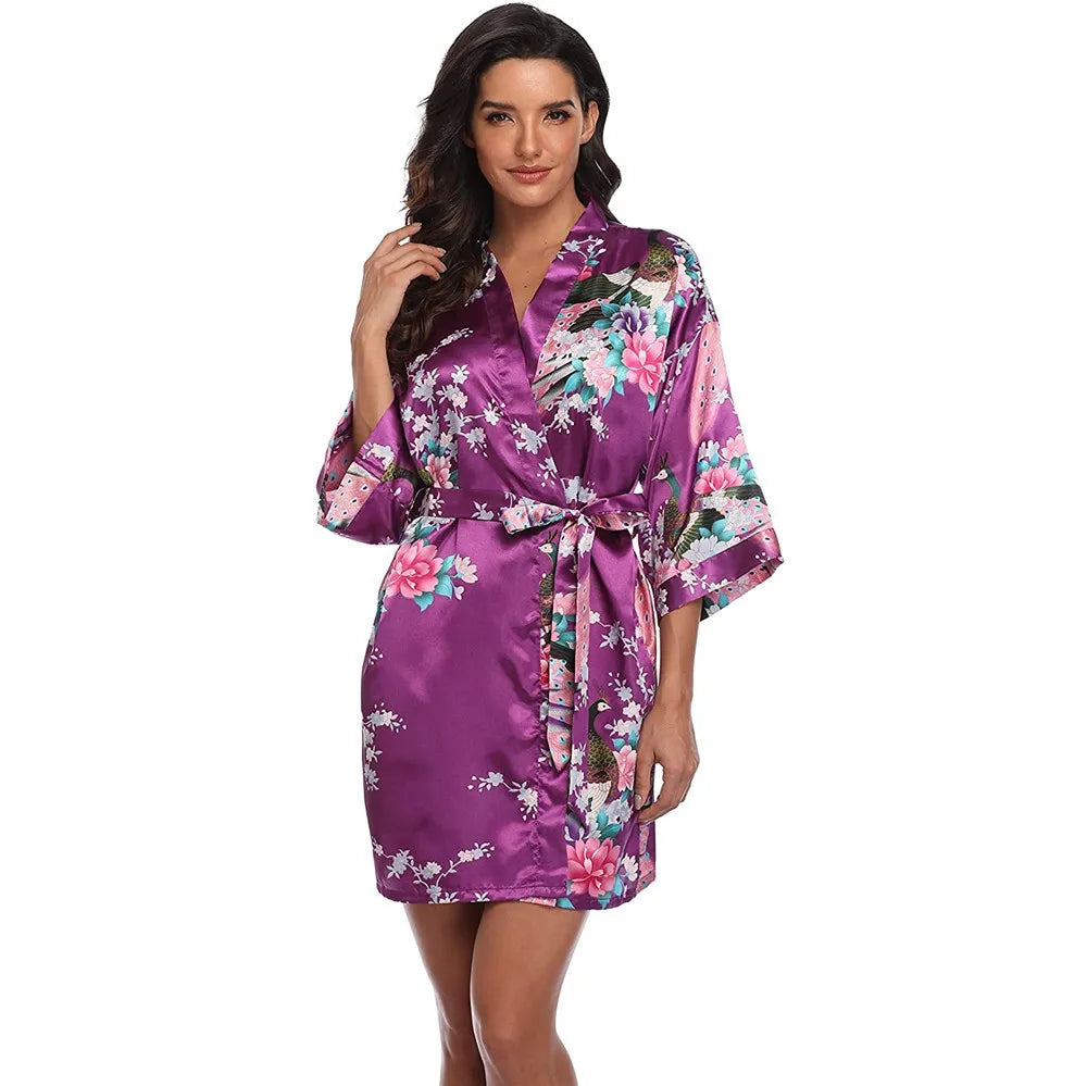 Sexy Print Kimono Gown Satin Women Bathrobe Bridal Wedding Gift Silky Sleepwear Nightdress Oversize 3XL Nightgown Homewear