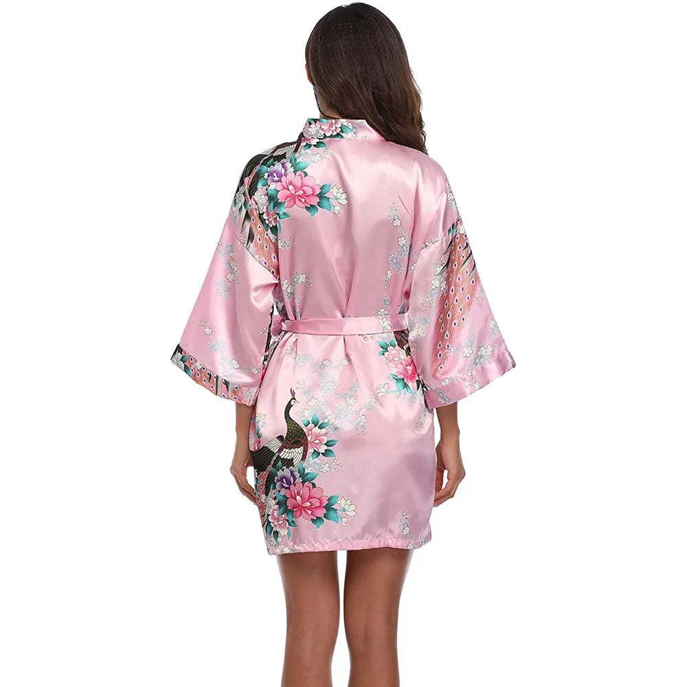 Sexy Print Kimono Gown Satin Women Bathrobe Bridal Wedding Gift Silky Sleepwear Nightdress Oversize 3XL Nightgown Homewear