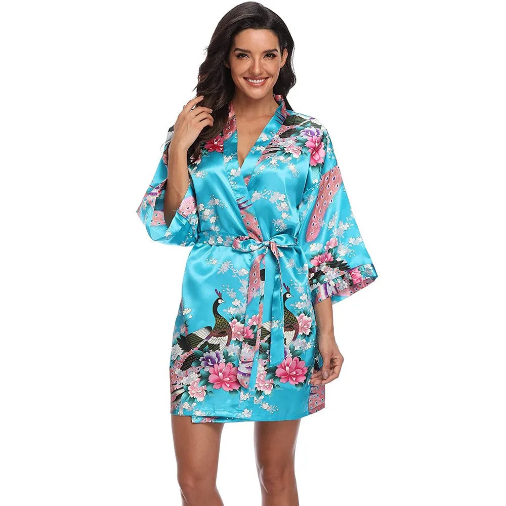 Sexy Print Kimono Gown Satin Women Bathrobe Bridal Wedding Gift Silky Sleepwear Nightdress Oversize 3XL Nightgown Homewear