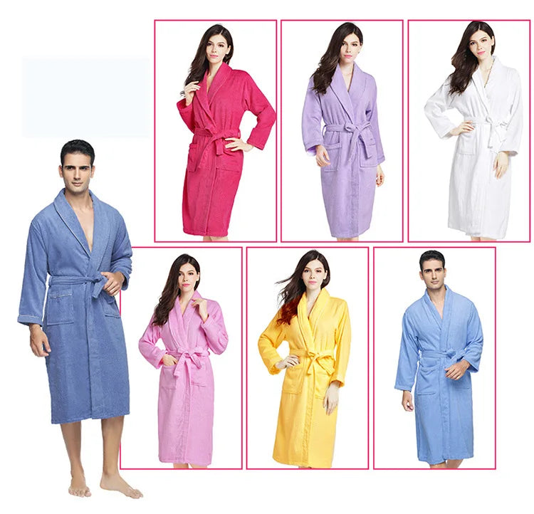 100% Cotton Robe Toweling Terry Robe Unisex lovers Soft Bath Robe Men And Women Nightrobe Sleepwear Male Casual Home Bathrobe