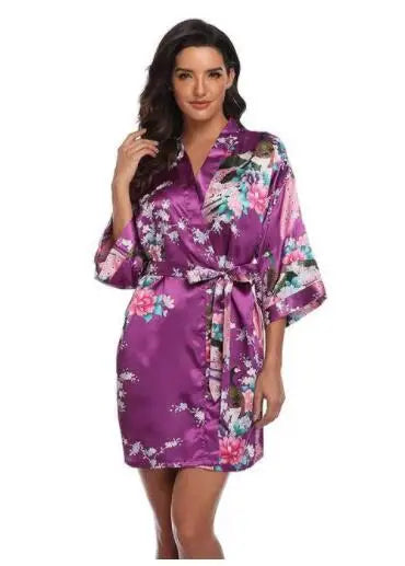 Sexy Print Kimono Gown Satin Women Bathrobe Bridal Wedding Gift Silky Sleepwear Nightdress Oversize 3XL Nightgown Homewear