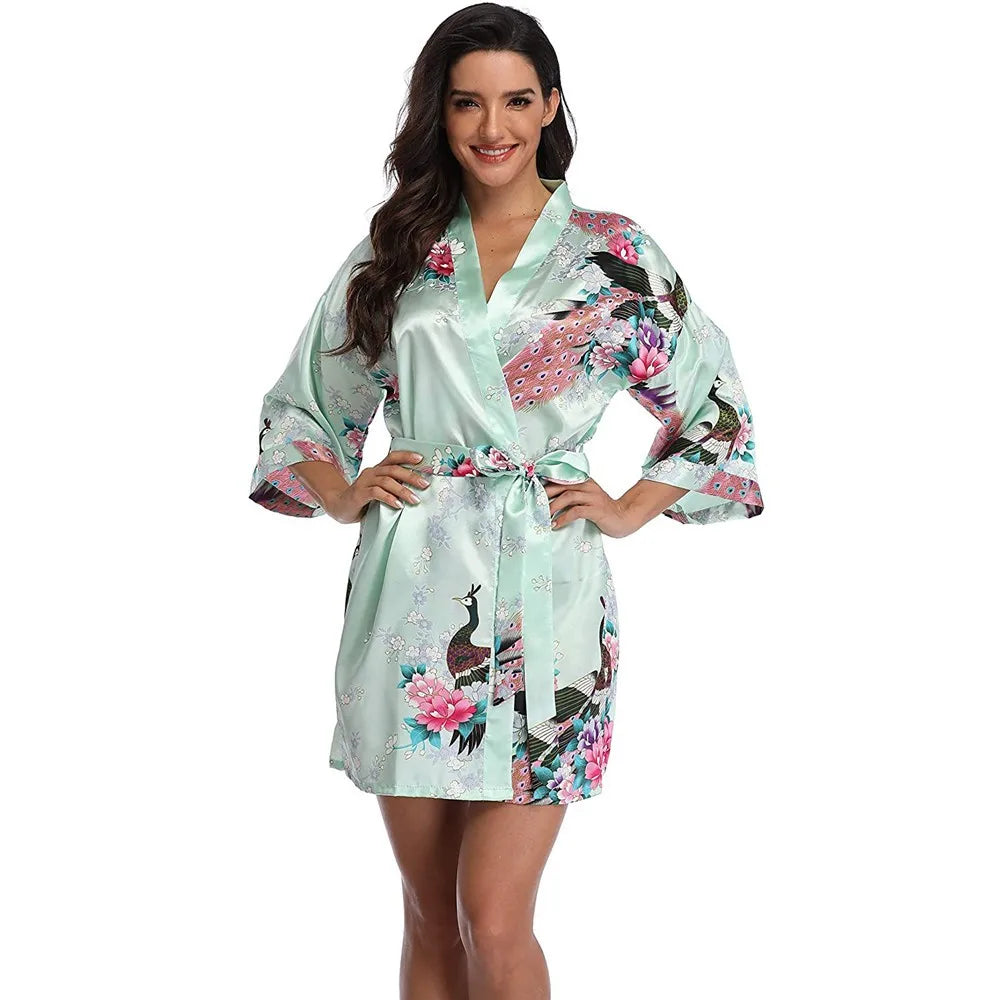 Sexy Print Kimono Gown Satin Women Bathrobe Bridal Wedding Gift Silky Sleepwear Nightdress Oversize 3XL Nightgown Homewear