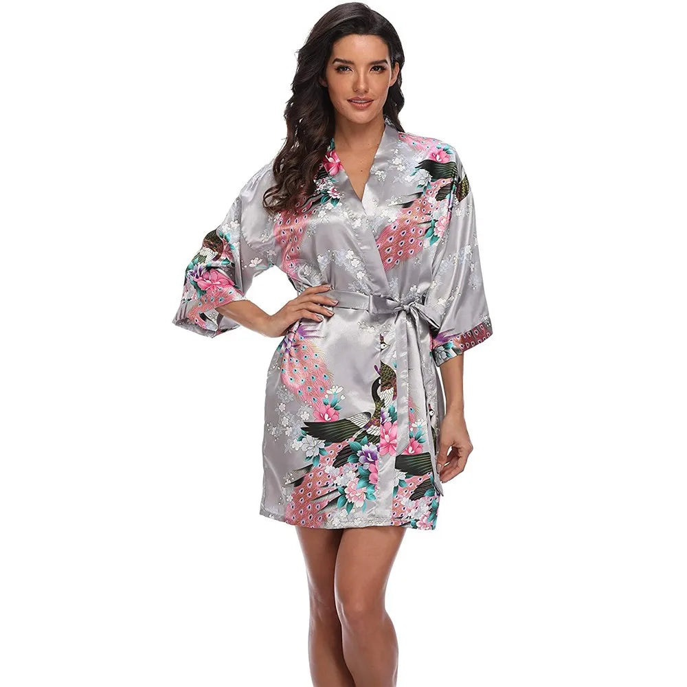 Sexy Print Kimono Gown Satin Women Bathrobe Bridal Wedding Gift Silky Sleepwear Nightdress Oversize 3XL Nightgown Homewear