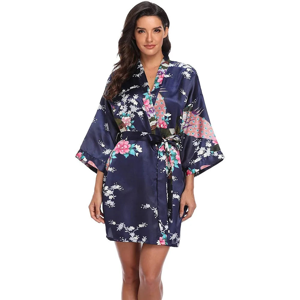 Sexy Print Kimono Gown Satin Women Bathrobe Bridal Wedding Gift Silky Sleepwear Nightdress Oversize 3XL Nightgown Homewear
