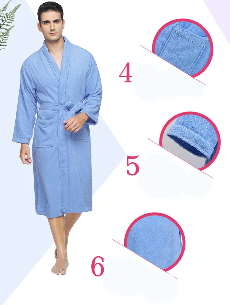 100% Cotton Robe Toweling Terry Robe Unisex lovers Soft Bath Robe Men And Women Nightrobe Sleepwear Male Casual Home Bathrobe