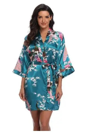 Sexy Print Kimono Gown Satin Women Bathrobe Bridal Wedding Gift Silky Sleepwear Nightdress Oversize 3XL Nightgown Homewear