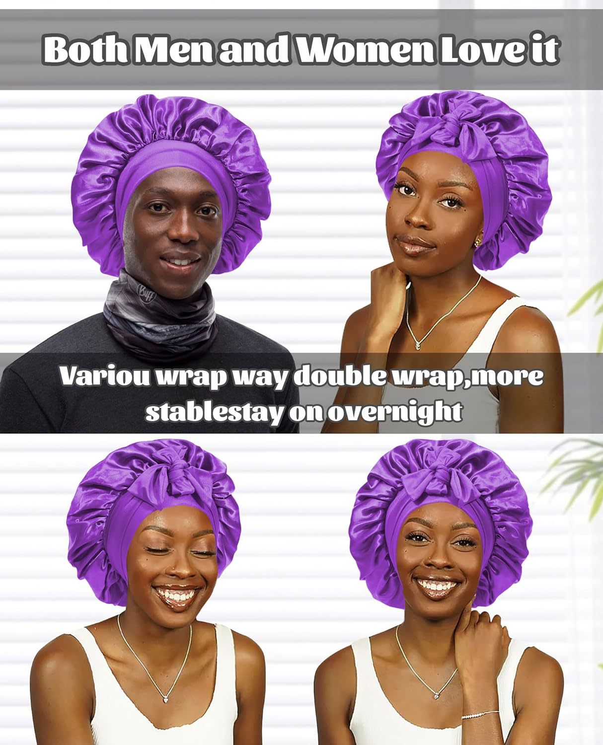 Satin Shower Cap For Women Solid Wide Band Stretch Head Tie Silky Bonnet Edge Wrap Nightcap Hair Care Sleeping Cap Head Cover