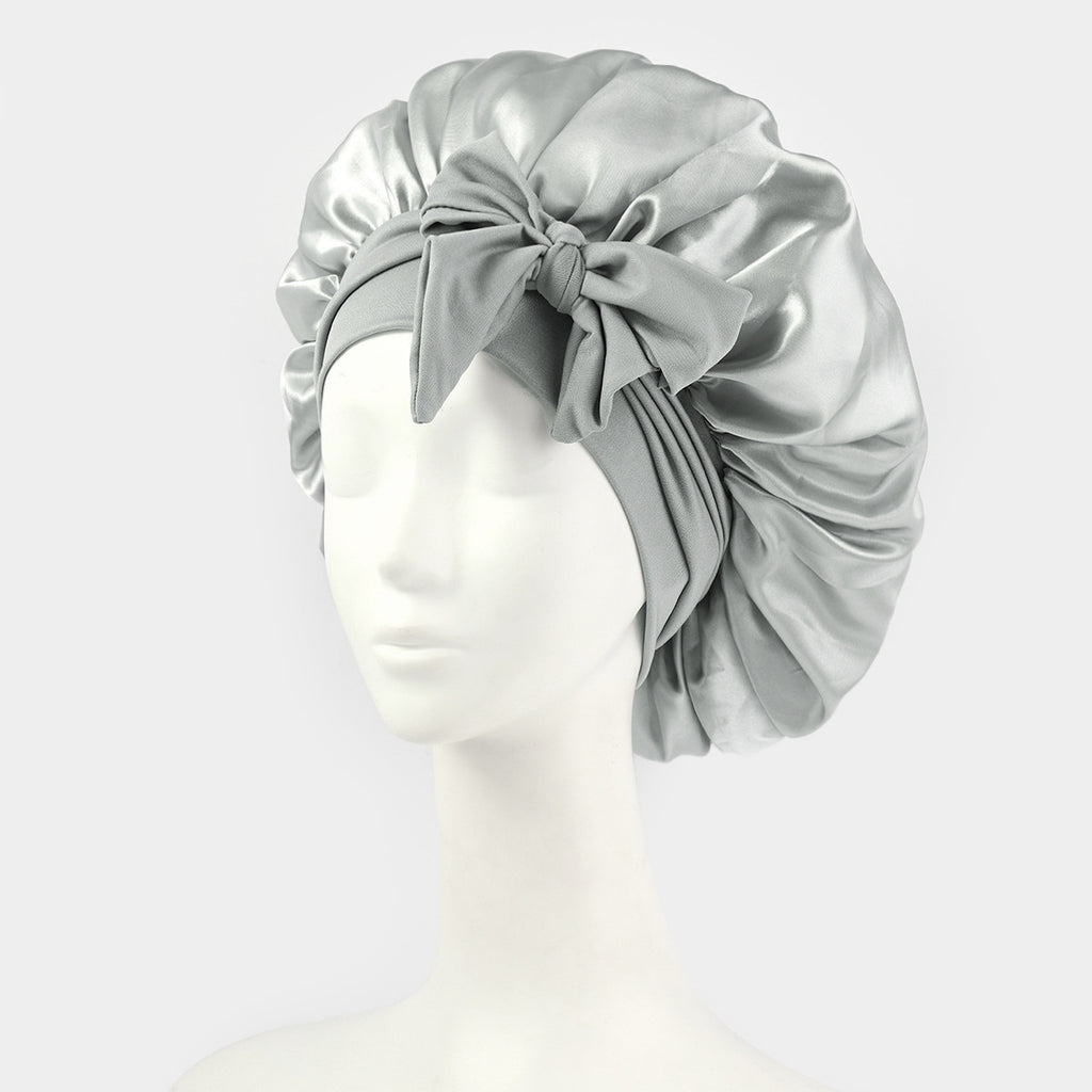 Satin Shower Cap For Women Solid Wide Band Stretch Head Tie Silky Bonnet Edge Wrap Nightcap Hair Care Sleeping Cap Head Cover