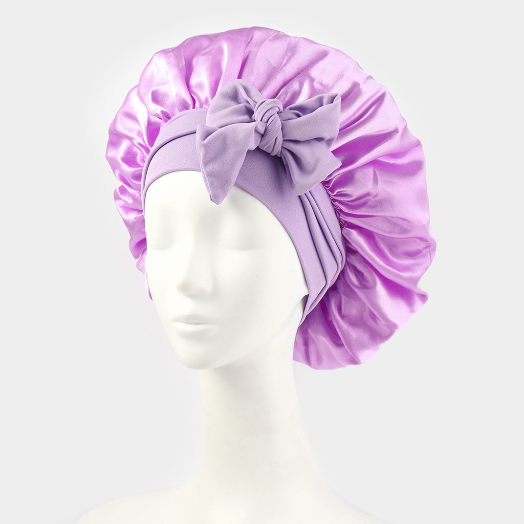 Satin Shower Cap For Women Solid Wide Band Stretch Head Tie Silky Bonnet Edge Wrap Nightcap Hair Care Sleeping Cap Head Cover