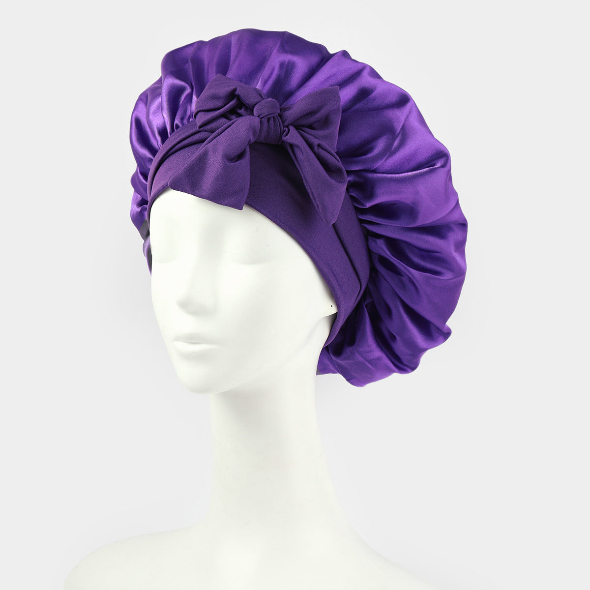 Satin Shower Cap For Women Solid Wide Band Stretch Head Tie Silky Bonnet Edge Wrap Nightcap Hair Care Sleeping Cap Head Cover