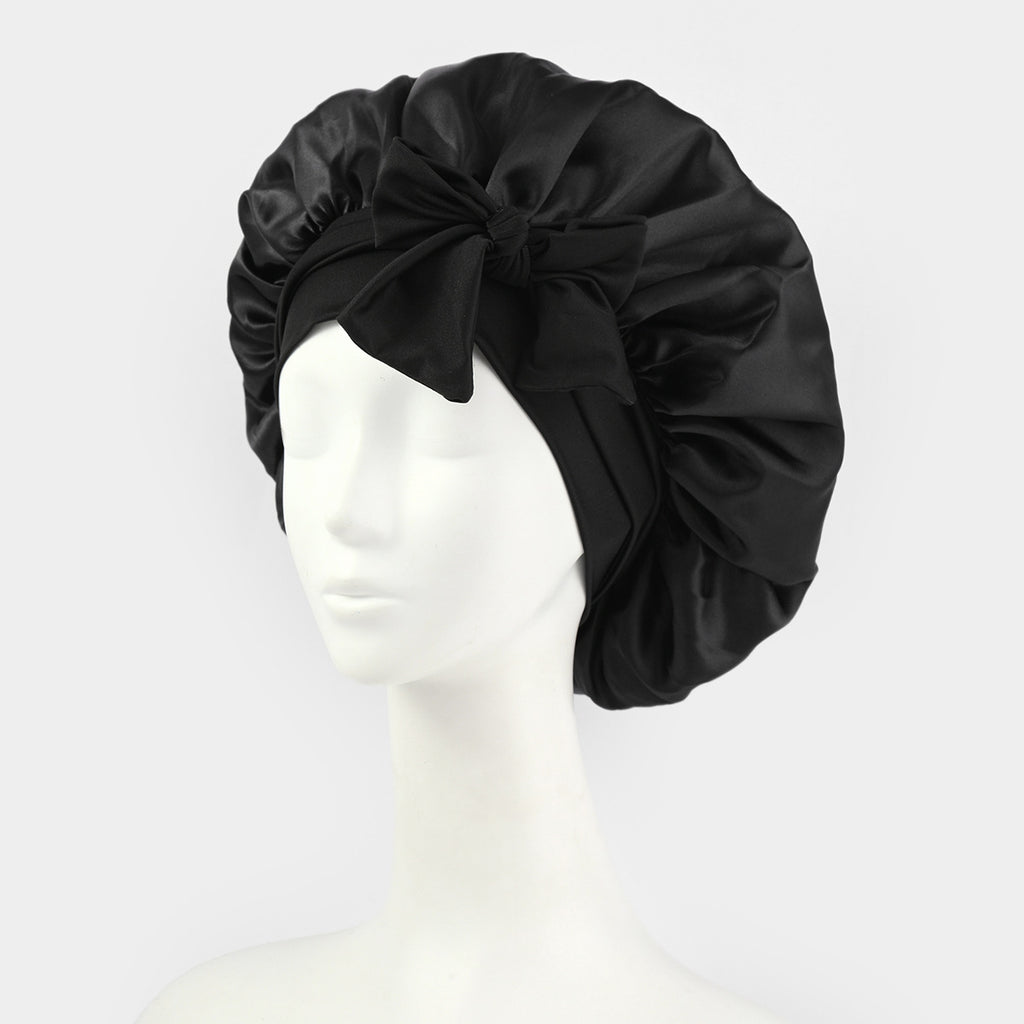Satin Shower Cap For Women Solid Wide Band Stretch Head Tie Silky Bonnet Edge Wrap Nightcap Hair Care Sleeping Cap Head Cover