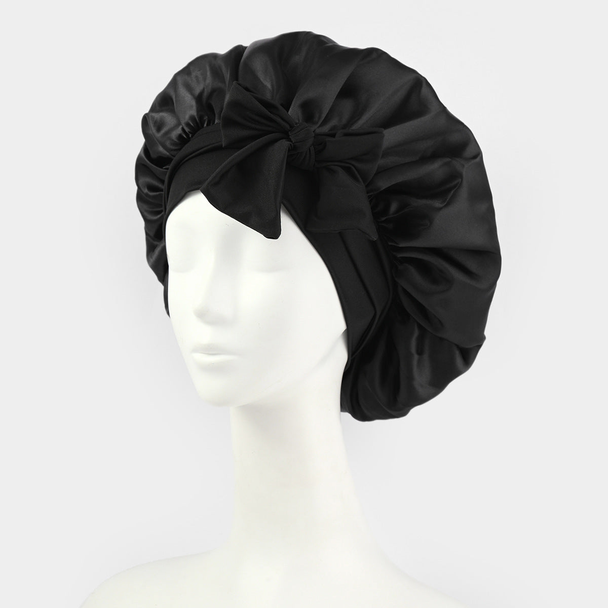 Satin Shower Cap For Women Solid Wide Band Stretch Head Tie Silky Bonnet Edge Wrap Nightcap Hair Care Sleeping Cap Head Cover