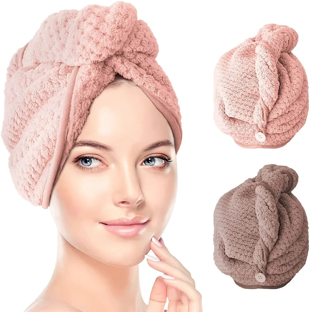 1PCS Hair Towel Wrap,Hair Drying Towel with Button, Microfiber Hair Towel, Dry Hair Hat, Bath Hair Cap
