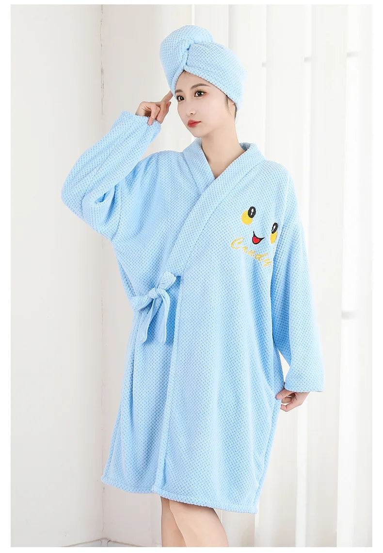 Thickened Warm Bathrobe Women's Shower Bathrobe Bath Towel Adult Student Pajamas Wearable Wrappable Sleeping Gown Girl Sleepwear
