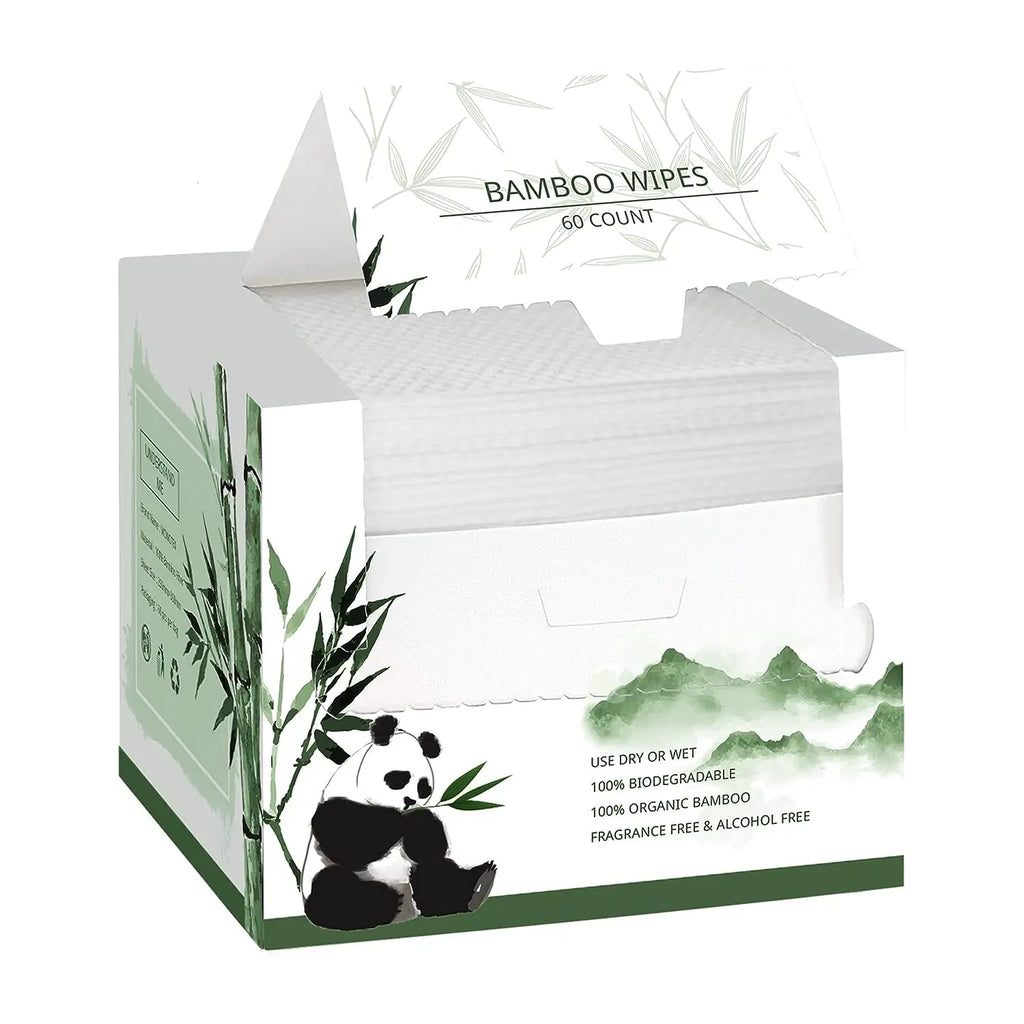 Bamboo Disposable Face Towel Biodegradable Large Dry Face Wipes 60 Count Thick Clean Facial Towel for Sensitive Skin 12x10 inch