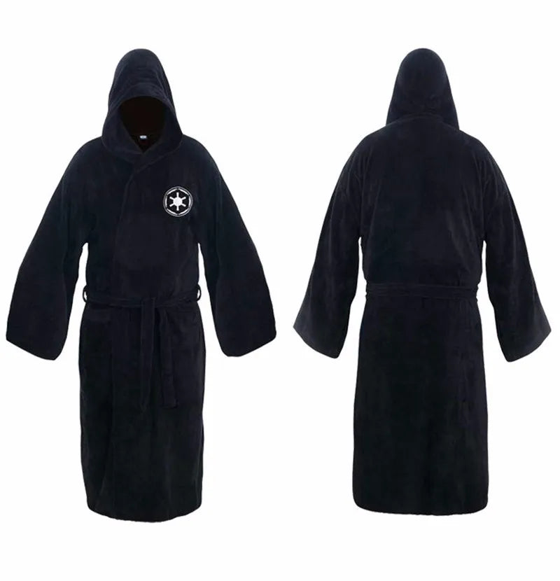 Male Flannel Robe Male With Hooded Thick Star Dressing Gown Jedi Empire Men's Bathrobe Winter Long Robe Mens Bath Robes Homewear