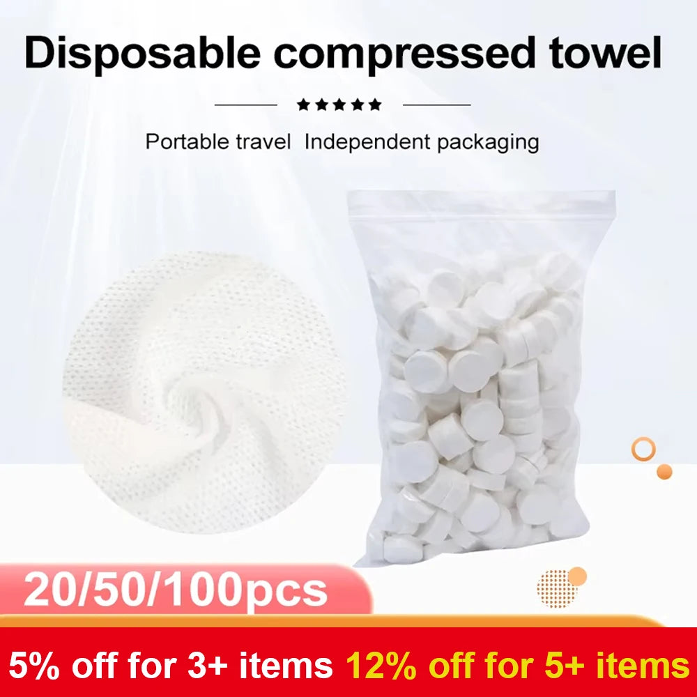 100/50/25PCS Compressed Towel Disposable Coin Face Towel Portable Makeup Cleaning Cloth Outdoor Travel Barbecue Camping Hotel