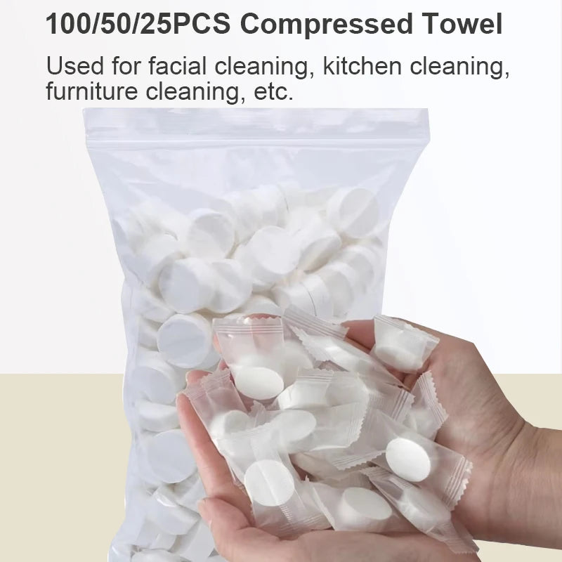 100/50/25PCS Compressed Towel Disposable Coin Face Towel Portable Makeup Cleaning Cloth Outdoor Travel Barbecue Camping Hotel