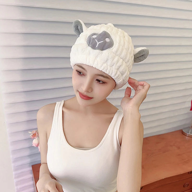 1pcs Cartoon Cute Shower Cap Microfiber Hair Turban Quickly Dry Hair Hat Wrapped Towel Bathing Shower Cap Bathroom Cap