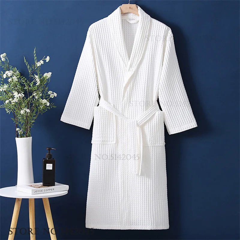 100% Cotton Couple Robe Waffle Bathrobe Gown Kimono Yukata Home Clothes Casual Women Sleepwar Nightwear Spring Summer Loungewear