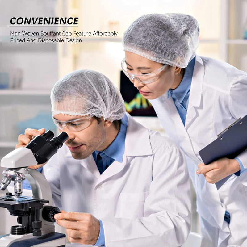 100 PCS Hair Caps 21 inch Disposable Non-woven Bouffant Hair Net Caps Elastic Head Cover Cap for Beauty Kitchen Food Salon Bath