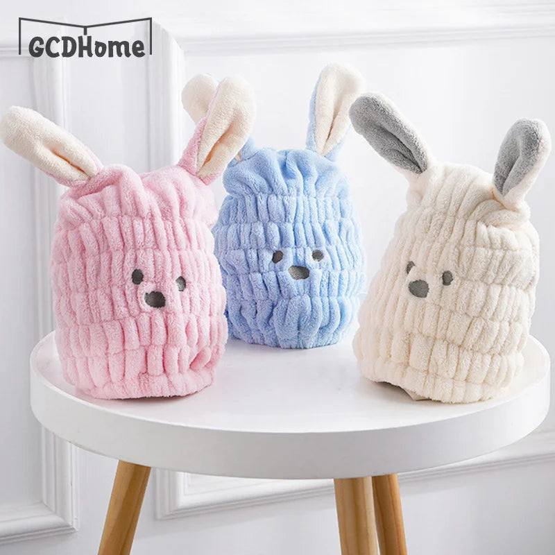 Strong Absorbing Dry Hair Cap Shower Thick Coral Fleece Bath Towels Long Ears Rabbit Drying Ultra-Soft Hats Turban Bath Supplies