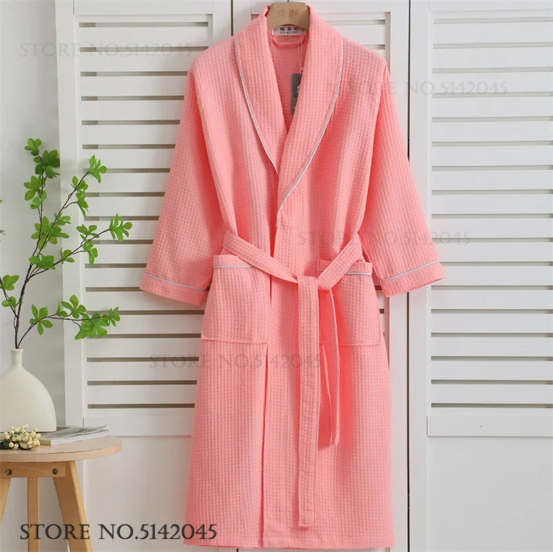 100% Cotton Couple Robe Waffle Bathrobe Gown Kimono Yukata Home Clothes Casual Women Sleepwar Nightwear Spring Summer Loungewear