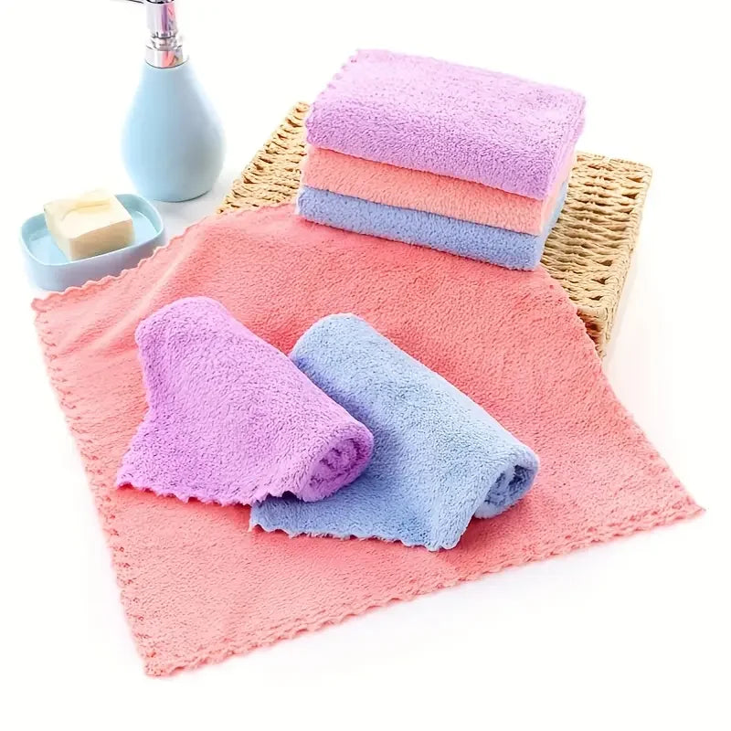 1-50pcs Hand Towels Small 24x24cm Coral Fleece Solid Color Face Towel For Kids Good Water Absorption Dish Towel toalha de banho