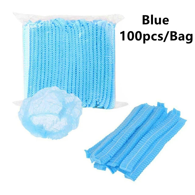 100 PCS Hair Caps 21 inch Disposable Non-woven Bouffant Hair Net Caps Elastic Head Cover Cap for Beauty Kitchen Food Salon Bath