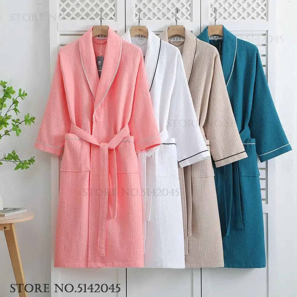 100% Cotton Couple Robe Waffle Bathrobe Gown Kimono Yukata Home Clothes Casual Women Sleepwar Nightwear Spring Summer Loungewear
