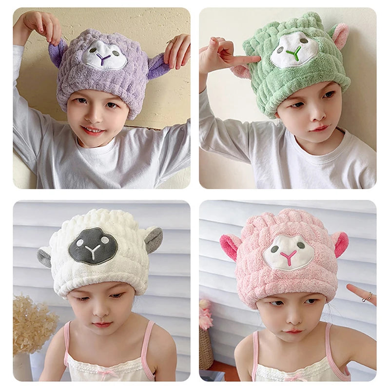 1pcs Cartoon Cute Shower Cap Microfiber Hair Turban Quickly Dry Hair Hat Wrapped Towel Bathing Shower Cap Bathroom Cap