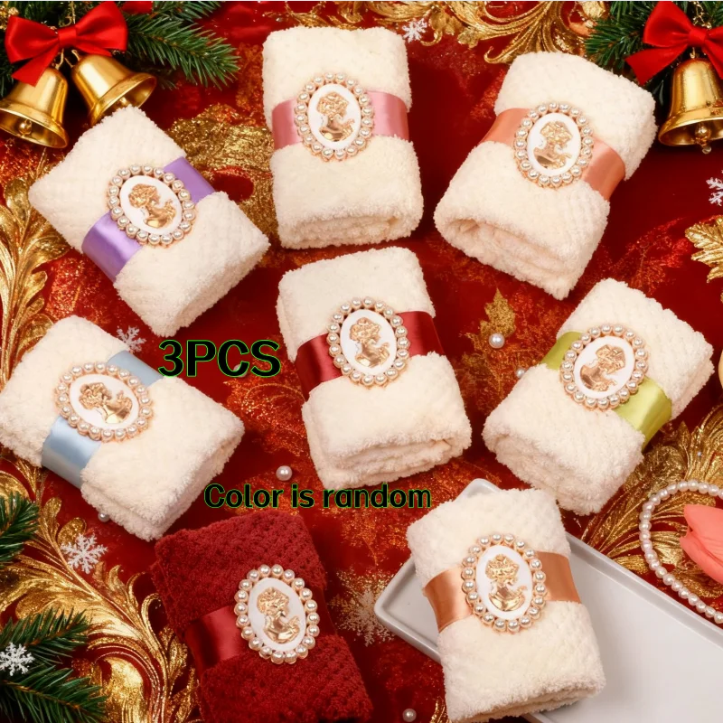 3Pcs Random Color Ribbon Face Towels Wedding Return Gifts Birthday Gifts Opening Ceremony Shop Bridesmaid Wedding Small Gifts Best Gifts for Christmas Halloween Thanksgiving New Year Birthday Gifts