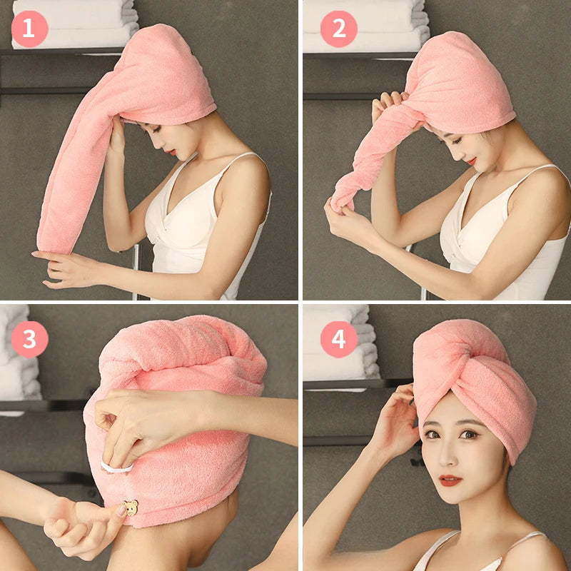 1pc Women Quickly Dry Hair Hat Soft Microfiber Super Absorbent Towels Shower Cap Bath Hats for Lady Turban Head Girls Hair Towel