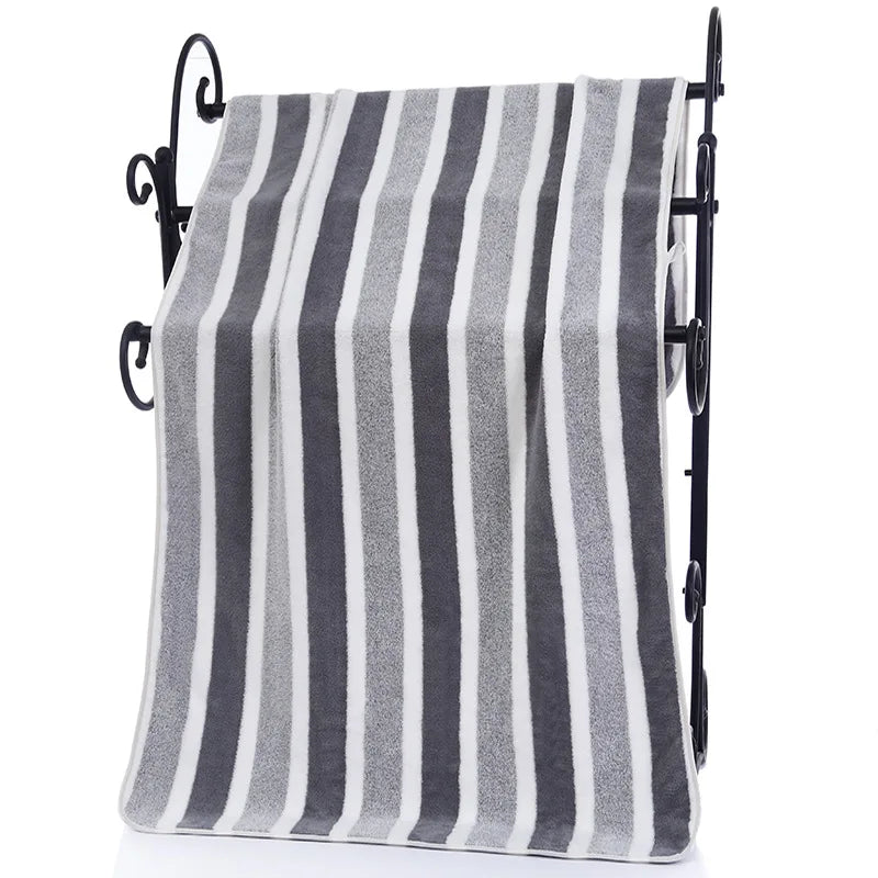 Soft Striped Bath Towel Set - Quick-Drying Absorbent Microfiber Face & Hand Towels for Bathroom, Home Spa - 70x140cm & 35x75cm