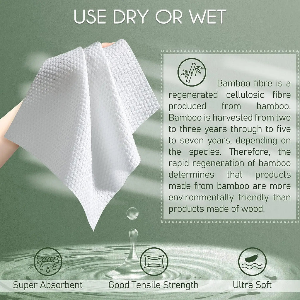 Bamboo Disposable Face Towel Biodegradable Large Dry Face Wipes 60 Count Thick Clean Facial Towel for Sensitive Skin 12x10 inch